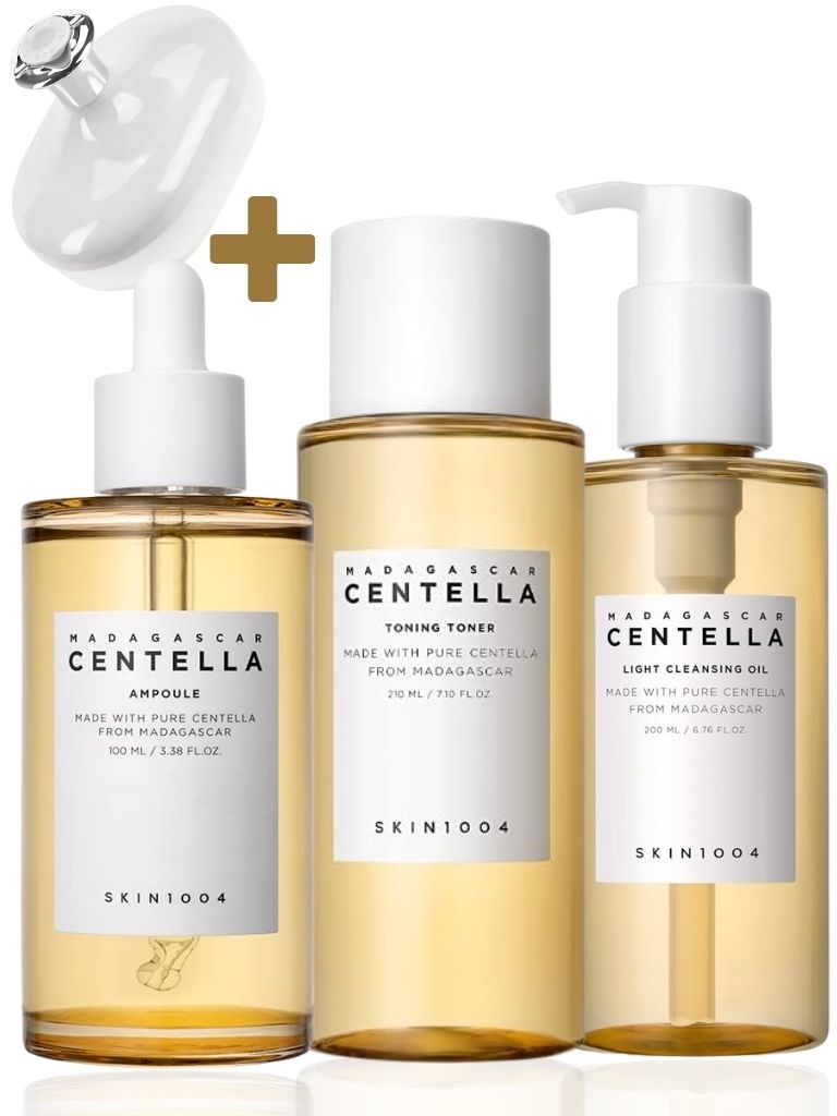 Madagascar Centella Toning Toner 210ml, Cleansing Oil 200ml, Centella Ampoule 100ml & Face Scrubber | Complete Skincare Set for Toning, Cleansing, and Hydration 510m