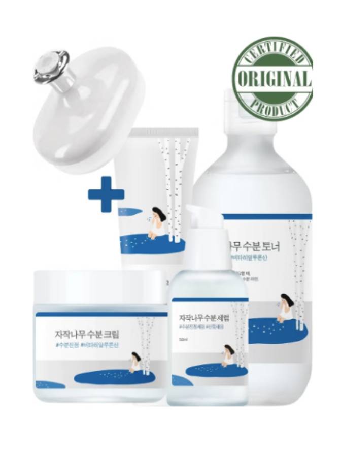 Set of skincare products with a 'Certified Original Product' label on a white background