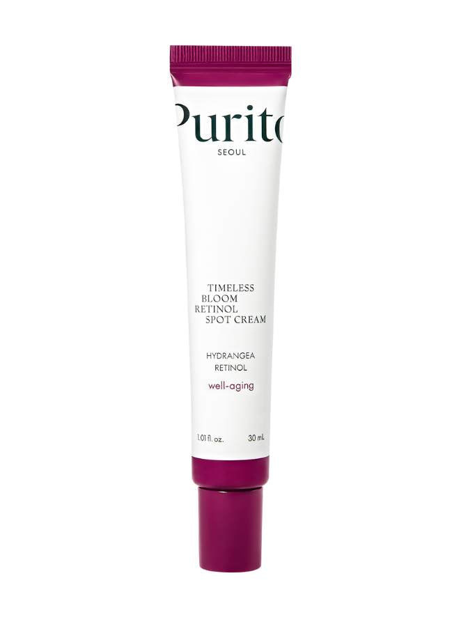 Tube of Purito Timeless Bloom Retinol Spot Cream on a white background