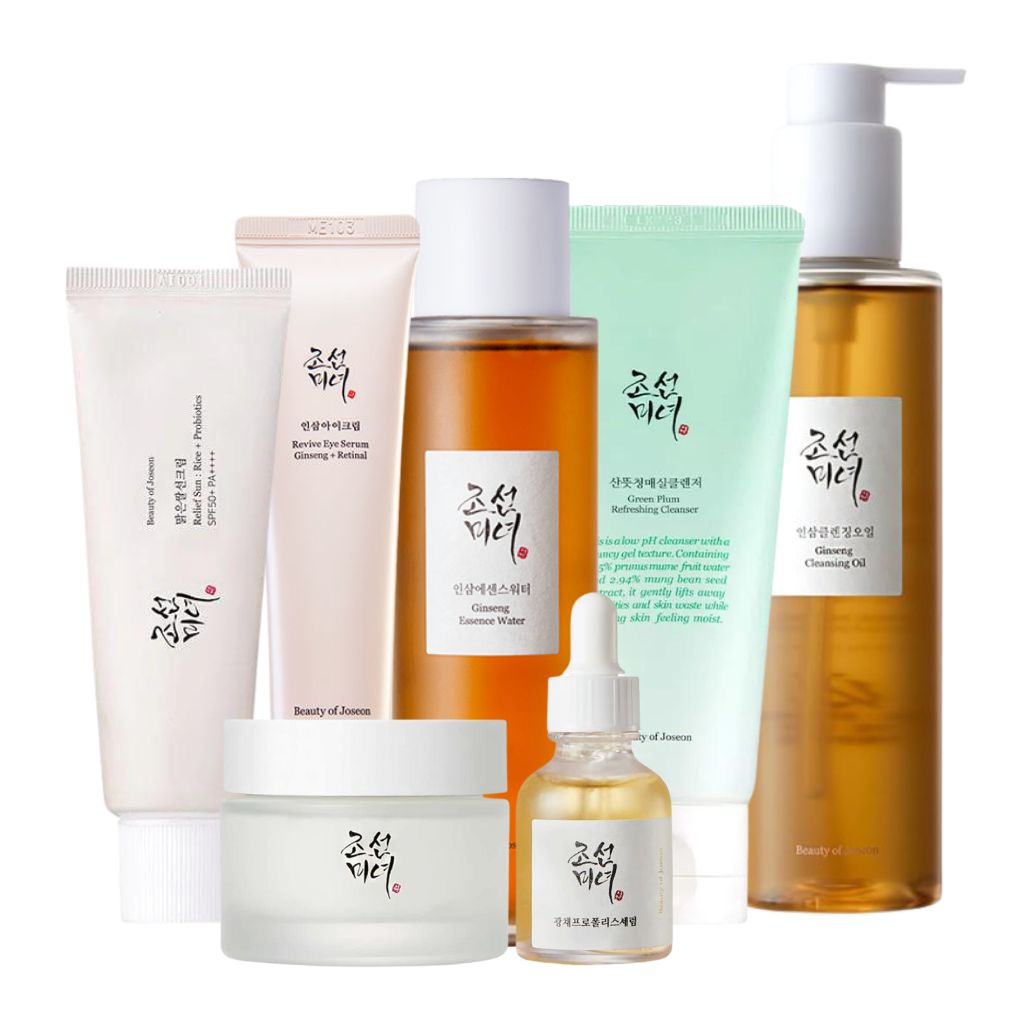 Collection of skincare products from Beauty of Joseon on a white background