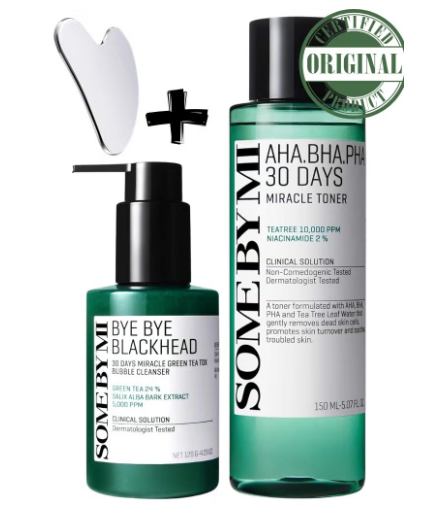 Two skincare products by SOME BY MI on a white background with a 'Certified Original' badge.